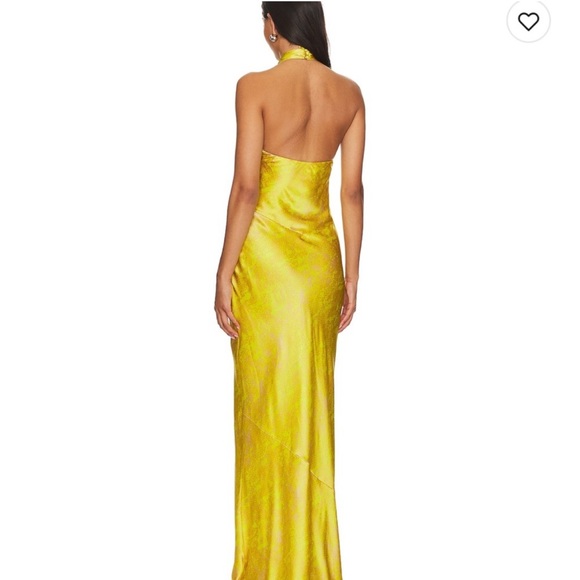 NWT L'AGENCE Estee Twist Neck Dress in Lemon Tonic Python Snake 100% Silk Gown - Picture 12 of 15